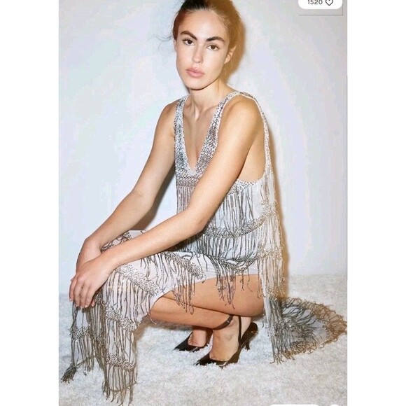 Free People Bali Speakeasy Flapper Vintage Fringe Embellished Bodysuit Dress M - Picture 3 of 10